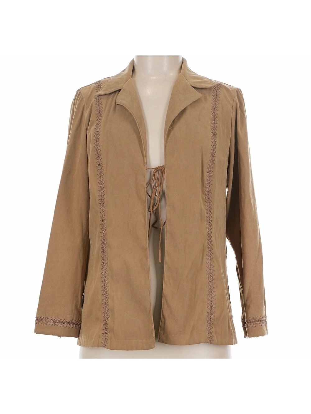 First Option Vintage Faux Suede Boho Jacket Blazer Embroidered Tie Front Size 6